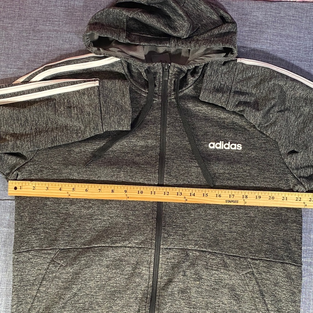 Adidas ClimaWarm Full-Zip Hoodie Men’s Large Gray Athletic 3-Stripes Sportswear - Picture 9 of 12